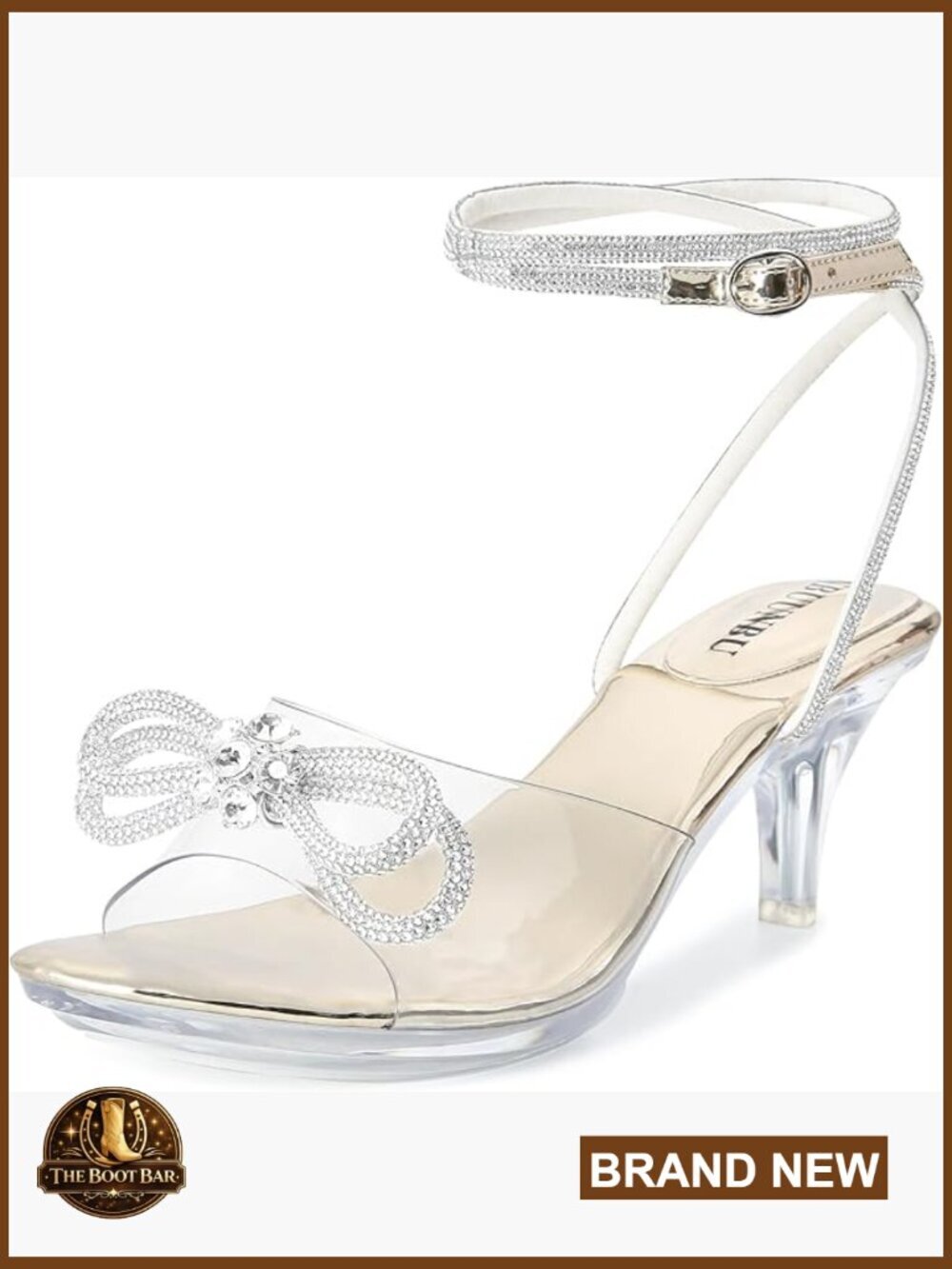 Rhinestone Bowknot Strappy Clear Heels Platform Sandals Women Ankle Strap
